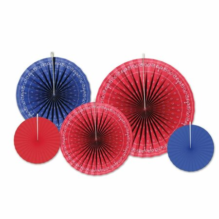 GOLDENGIFTS Assorted Bandana Accordion Paper Fans, Blue & Red, 12PK GO2189750